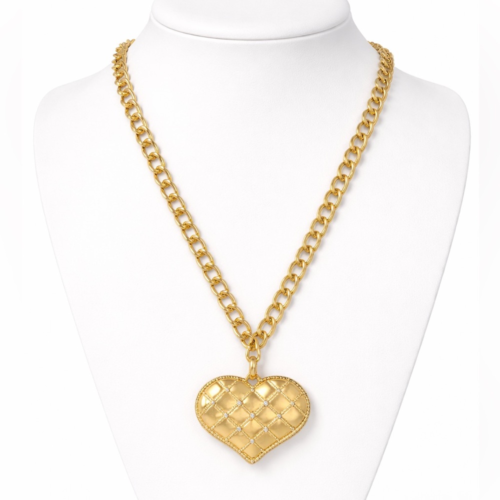 Long gold chain with crystal heart pendant